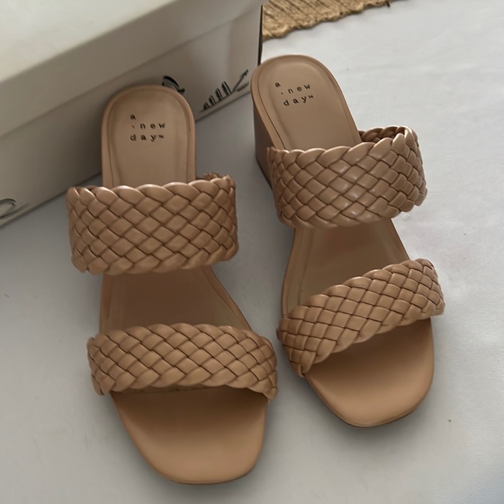 Tan size 6 “A New Day” heels.